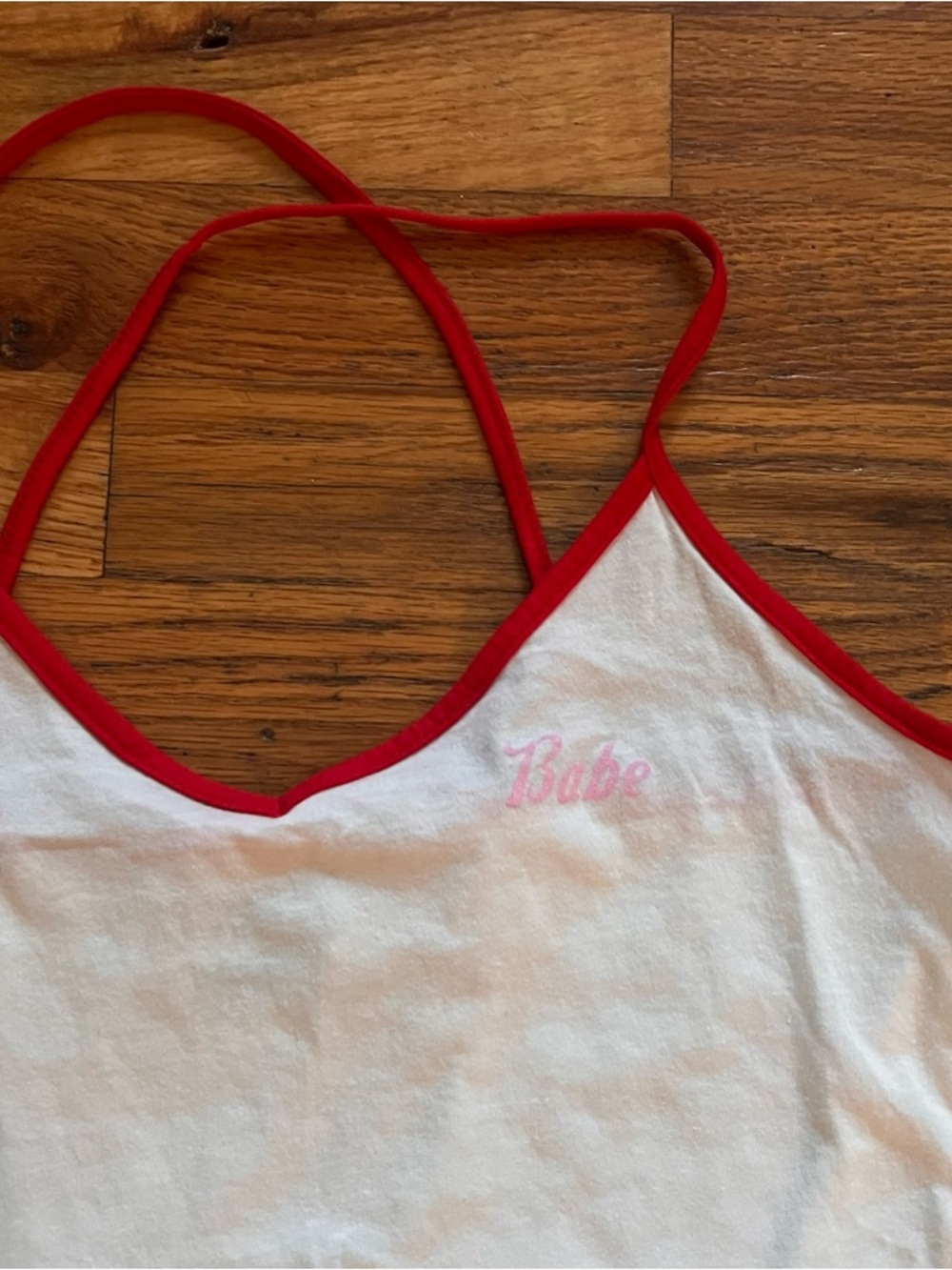 Camp Collection S.F. Red Trim Strappy Cami Tank Top - Babe Script Cotton Blend M - Picture 3 of 8